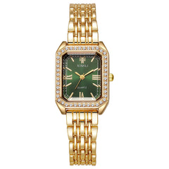 Crystal Bezel Square Gold Watch