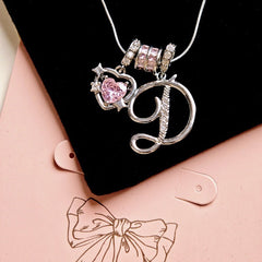 Initial & Pink Crystal Necklace