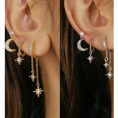 Hexagram & Moon Earrings Set