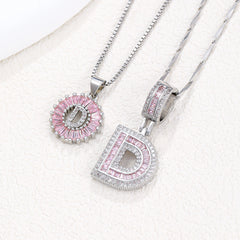 2-Pack Pink CZ Initial Necklaces