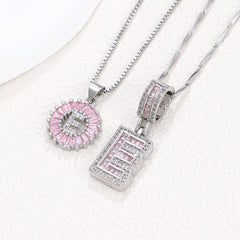 2-Pack Pink CZ Initial Necklaces