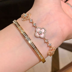 Dainty Pink Clover Bracelet Set