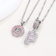 2-Pack Pink CZ Initial Necklaces
