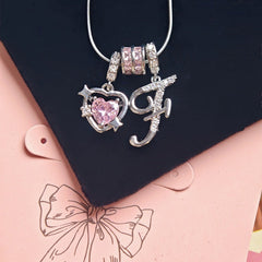 Initial & Pink Crystal Necklace