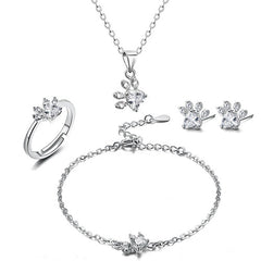 Rose Gold Paw Jewelry Set – 4 Pieces with Zirconia Heart (Ring, Necklace, Earrings, Bracelet)