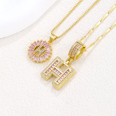 2-Pack Pink CZ Initial Necklaces