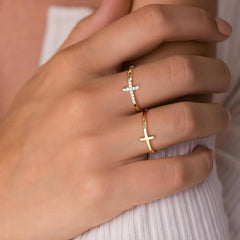 Thin Cross Stackable Ring Set