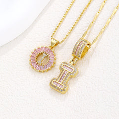 2-Pack Pink CZ Initial Necklaces