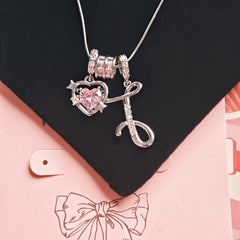 Initial & Pink Crystal Necklace