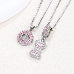 2-Pack Pink CZ Initial Necklaces