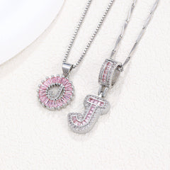 2-Pack Pink CZ Initial Necklaces