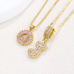 2-Pack Pink CZ Initial Necklaces