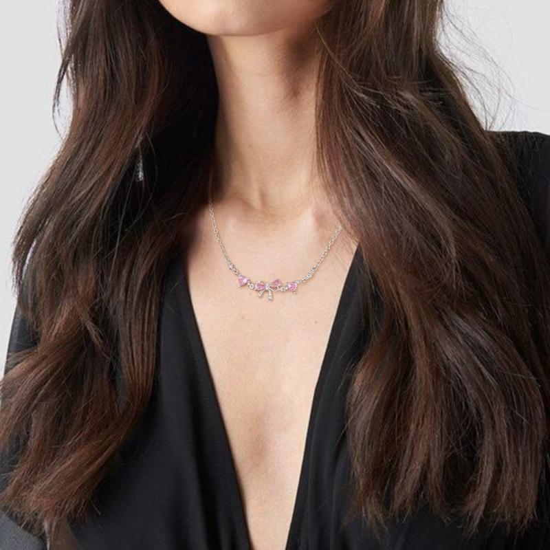 Pink Bow Crystal Necklace