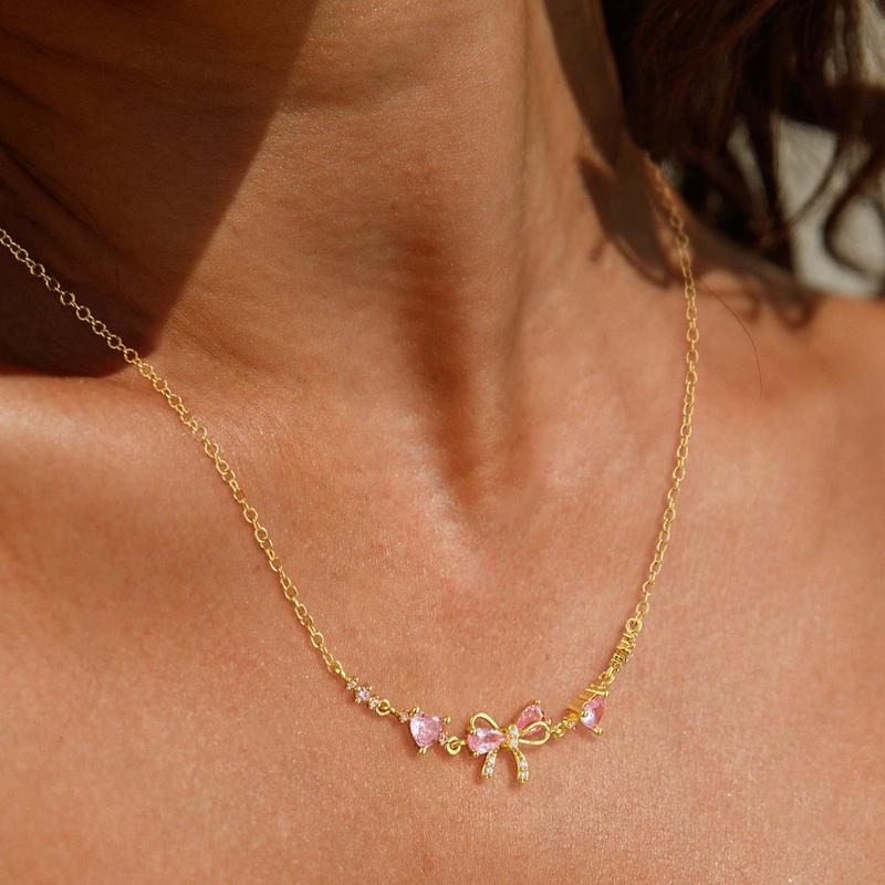 Pink Bow Crystal Necklace