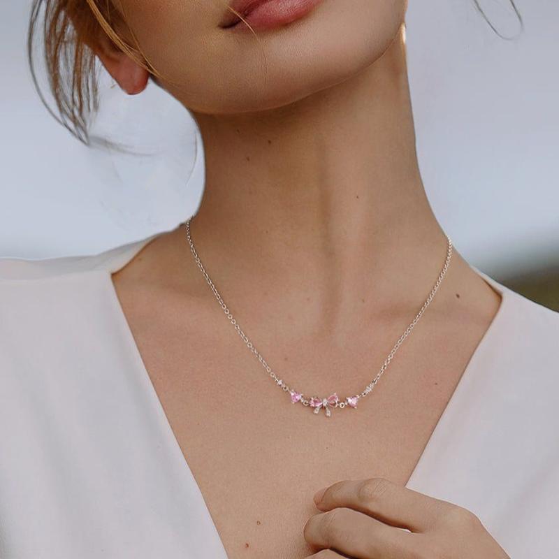 Pink Bow Crystal Necklace