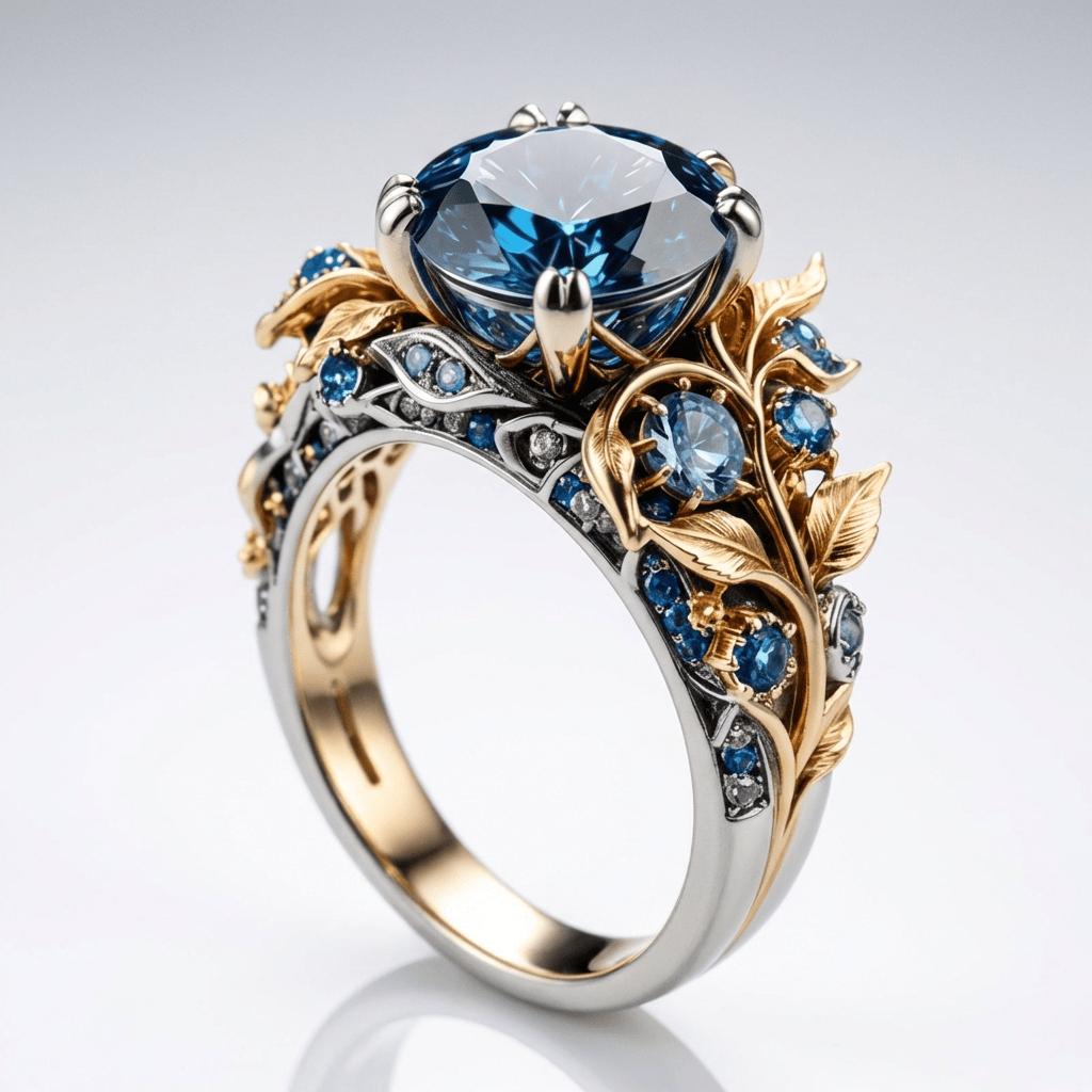 Gold Blue Topaz Vintage Ring