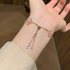 Dainty Pink Clover Bracelet Set