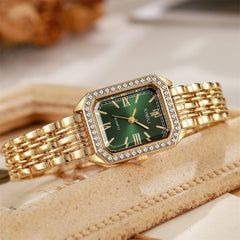 Crystal Bezel Square Gold Watch