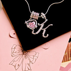 Initial & Pink Crystal Necklace