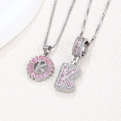 2-Pack Pink CZ Initial Necklaces