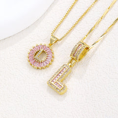 2-Pack Pink CZ Initial Necklaces