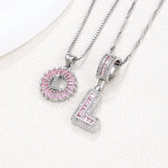2-Pack Pink CZ Initial Necklaces