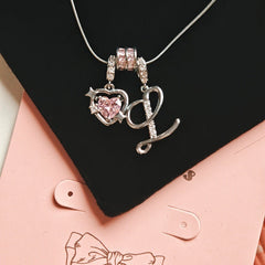 Initial & Pink Crystal Necklace