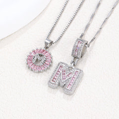2-Pack Pink CZ Initial Necklaces
