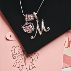 Initial & Pink Crystal Necklace