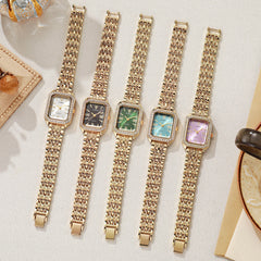 Crystal Bezel Square Gold Watch