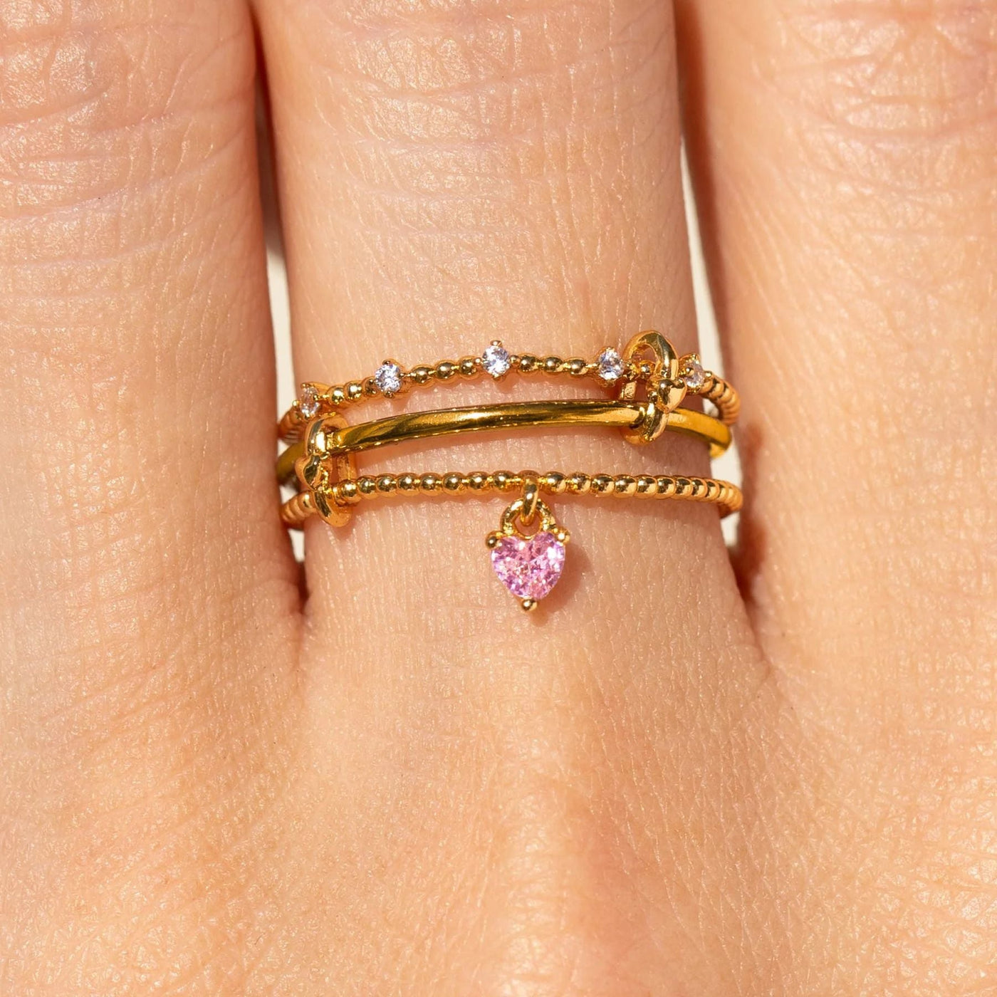 Triple Band Ring with Heart Charm