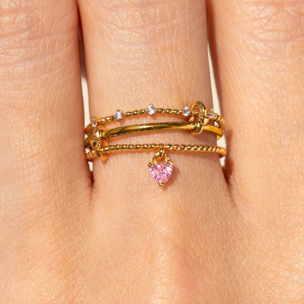 Triple Band Ring with Heart Charm