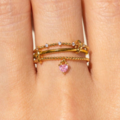 Triple Band Ring with Heart Charm