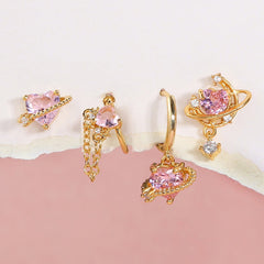 4-Piece Pink Heart Earrings Set
