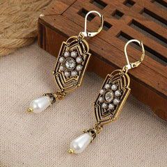 Vintage Golden Inlaid Pearl Earrings