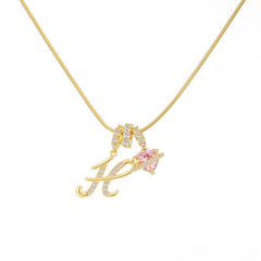 Initial & Heart Zircon Necklace