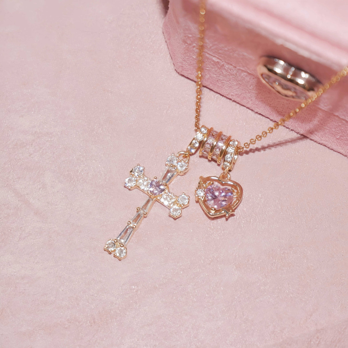 Crystal Cross & Heart Necklace