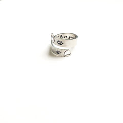 Adjustable Paw & Heart Twist Ring – Stainless Steel