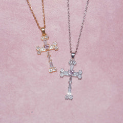 Crystal Cross & Heart Necklace