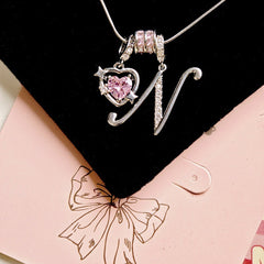 Initial & Pink Crystal Necklace