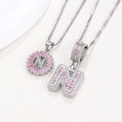 2-Pack Pink CZ Initial Necklaces