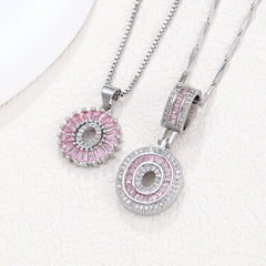 2-Pack Pink CZ Initial Necklaces