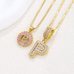 2-Pack Pink CZ Initial Necklaces