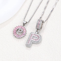 2-Pack Pink CZ Initial Necklaces