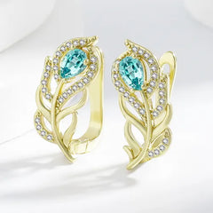 Bohemian Gold Design Turquoise Leaf Earrings
