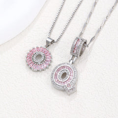 2-Pack Pink CZ Initial Necklaces