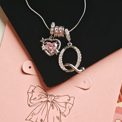 Initial & Pink Crystal Necklace