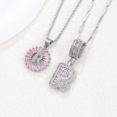 2-Pack Pink CZ Initial Necklaces