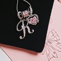 Initial & Pink Crystal Necklace