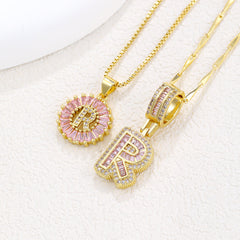 2-Pack Pink CZ Initial Necklaces